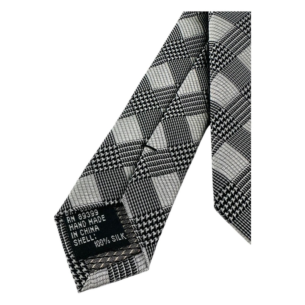 Vintage Zinc Men's 100% Silk Tie Black Gray Plaid Check Necktie - Picture 8 of 11